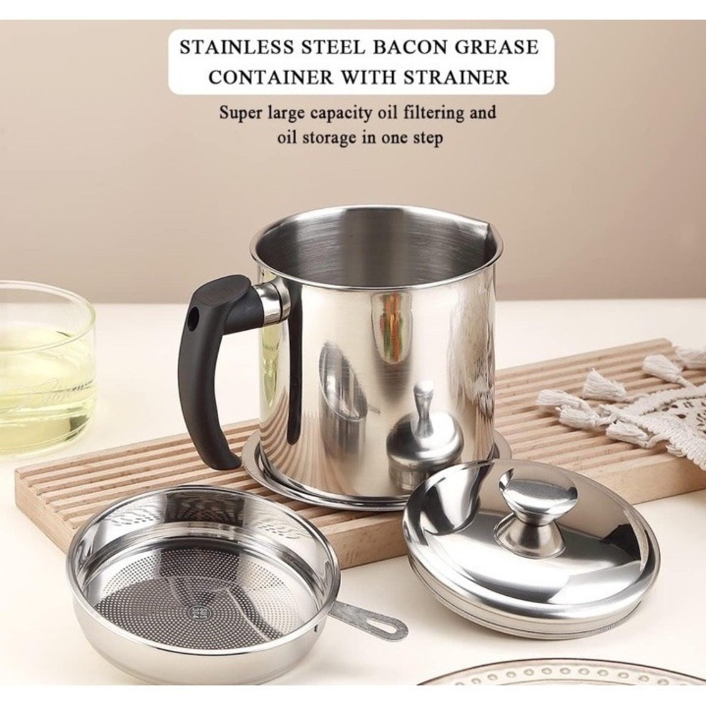 Zavoos 304 Stainless Steel Oil Filter Pot 68 Oz Bacon Grease Container Saver